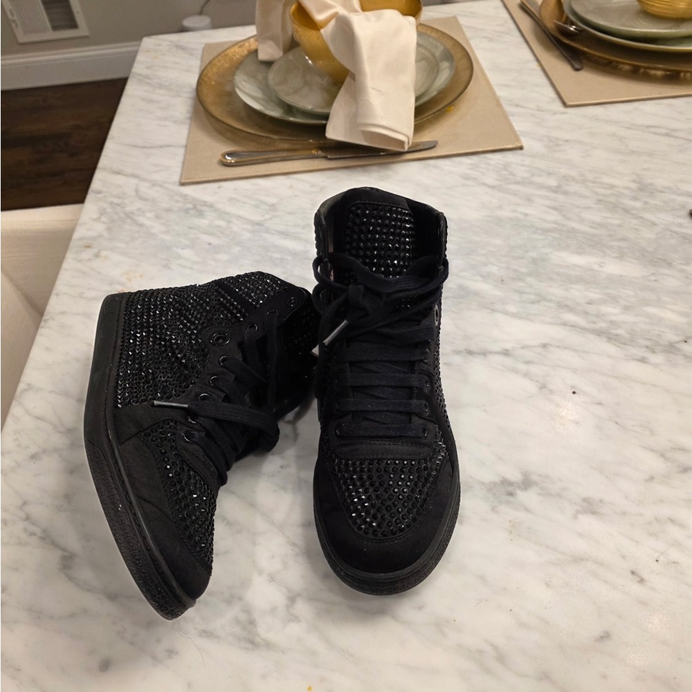 Gucci Black Womens High-Top Sneakers with Sparkle - Picture 4 of 4